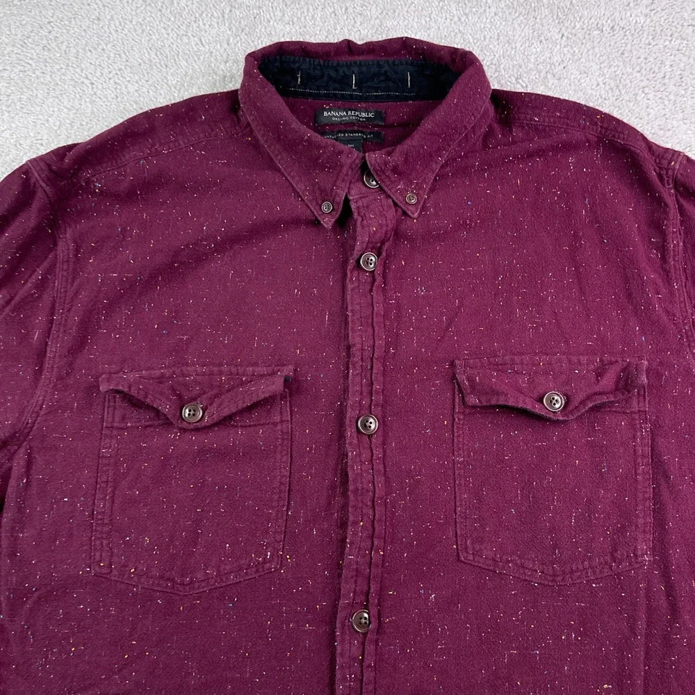 Banana Republic Shirt Mens XXL Tall Burgundy Donegal Flannel Untucked Fit